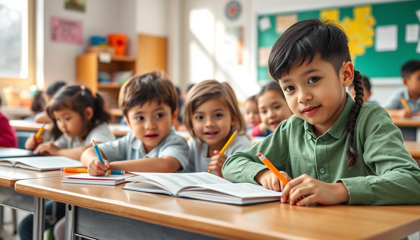 Students studying together in modern classroom